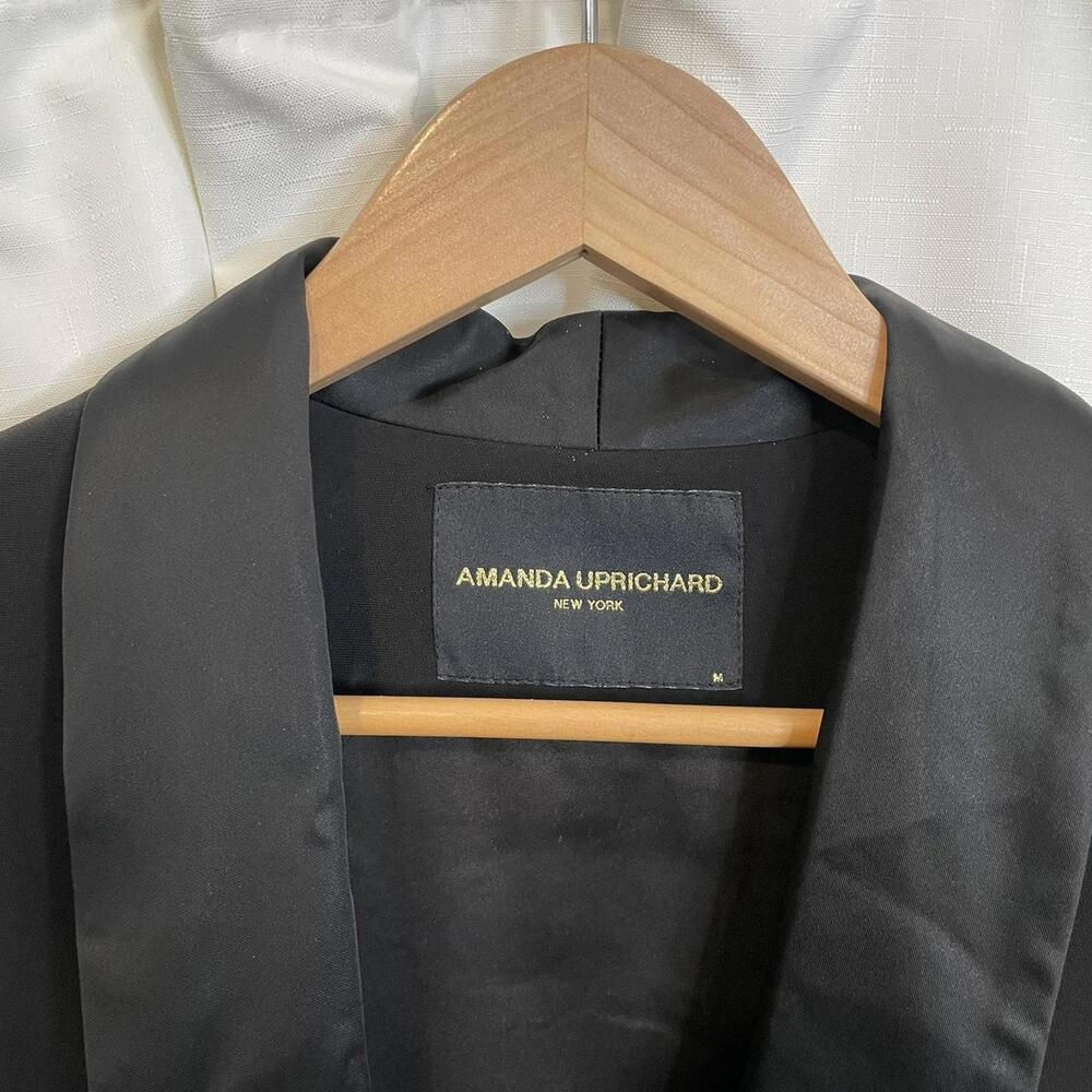 Amanda Uprichard black blazer with satin lapel and pockets. Size M - Picture 3 of 7
